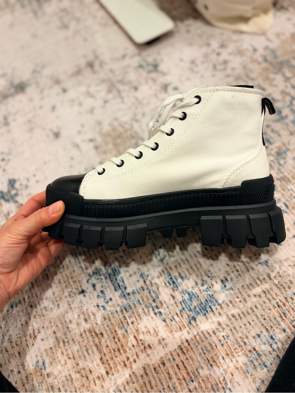 Palladium White and Black Platform Lug-Sole High-Top Sneakers - Picture 3 of 6